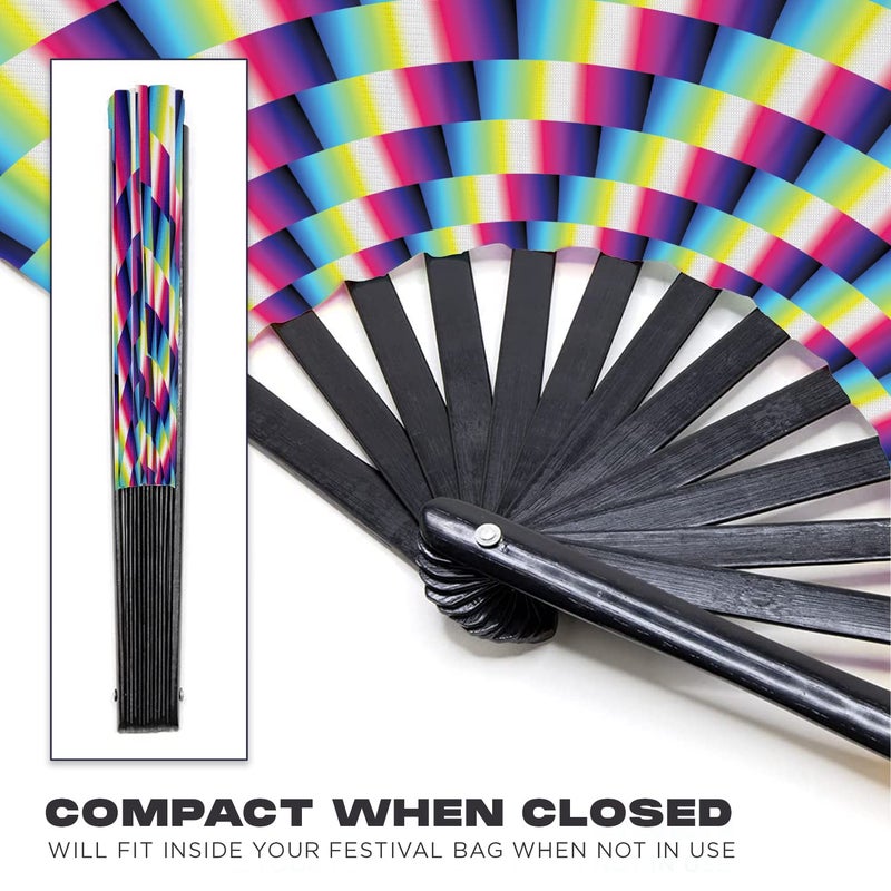 GloFX Folding Fan - Trippy - Large Rave Clack Folding Hand Fan for Men/Women - for EDM, Music Festival, Club, Event, Party, Dance, Performance, Decoration, Gift - Image 2
